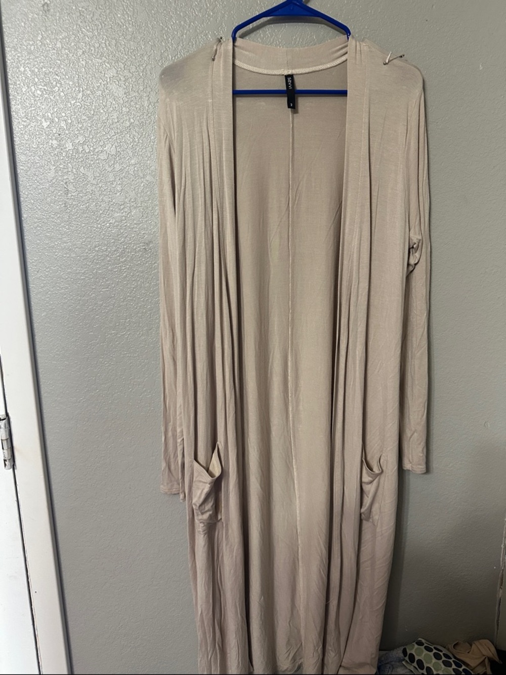 Light Beige Long Open Front Women's Cardigan